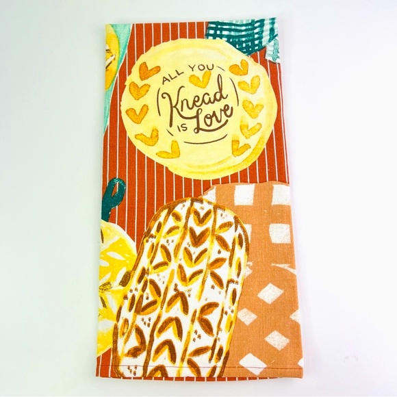 Anthropologie Brown Orange All You Knead Is Love Bread Dish Tea Kitchen Towel - Picture 3 of 12